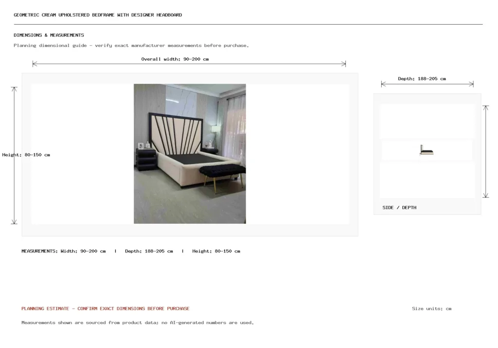 Geometric Cream Upholstered Bedframe with Designer Headboard Dimension