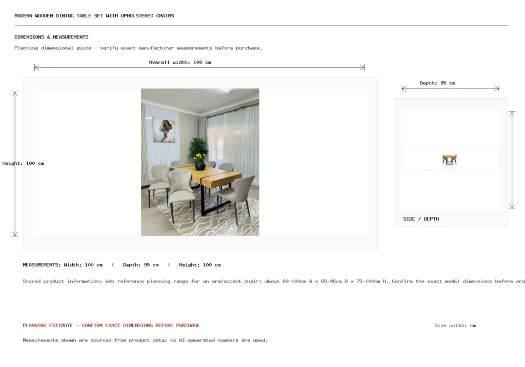 Modern Wooden Dining Table Set with Upholstered Chairs Dimension