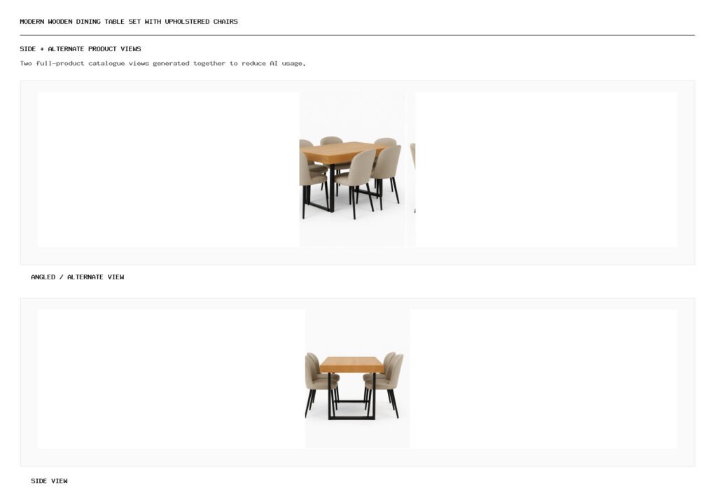 Modern Wooden Dining Table Set with Upholstered Chairs angled alternate and side product views