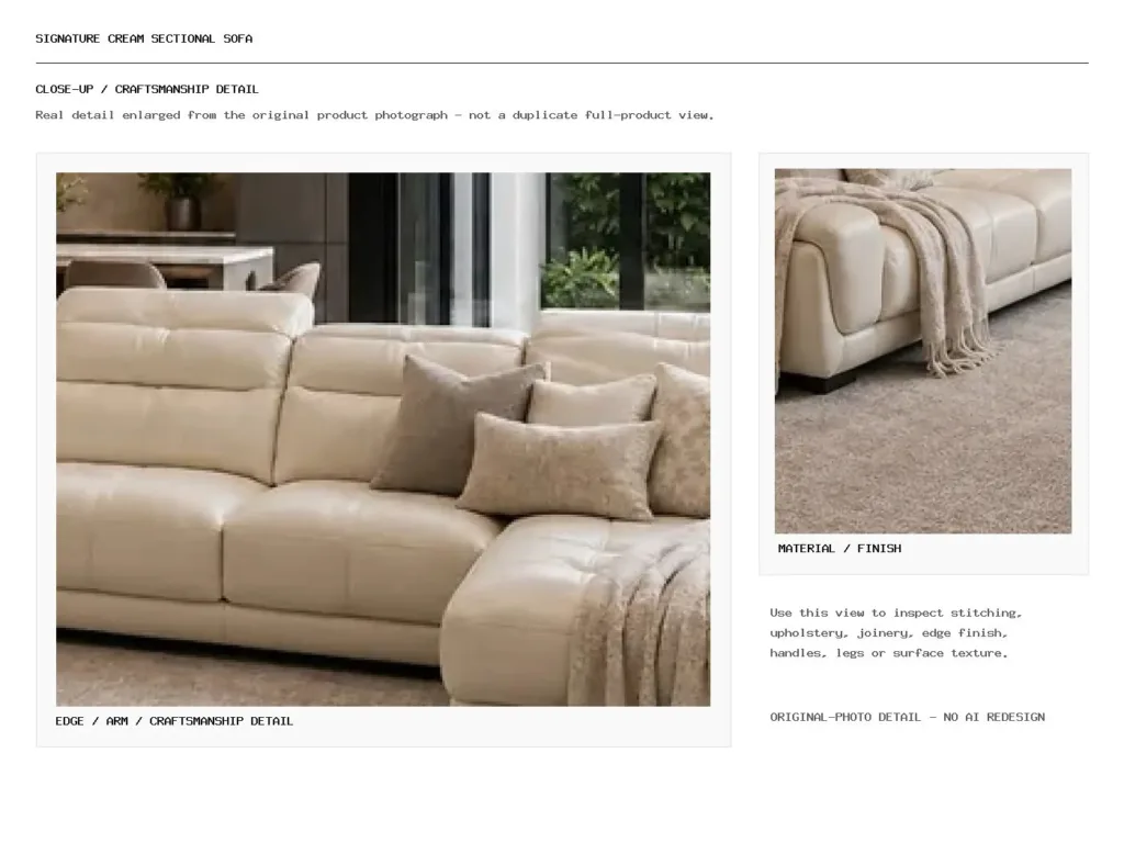 Signature Cream Sectional Sofa Closeup