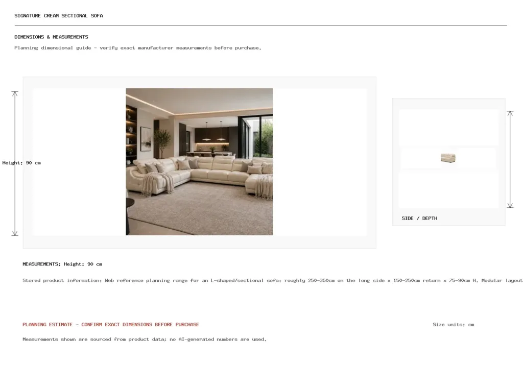 Signature Cream Sectional Sofa Dimension