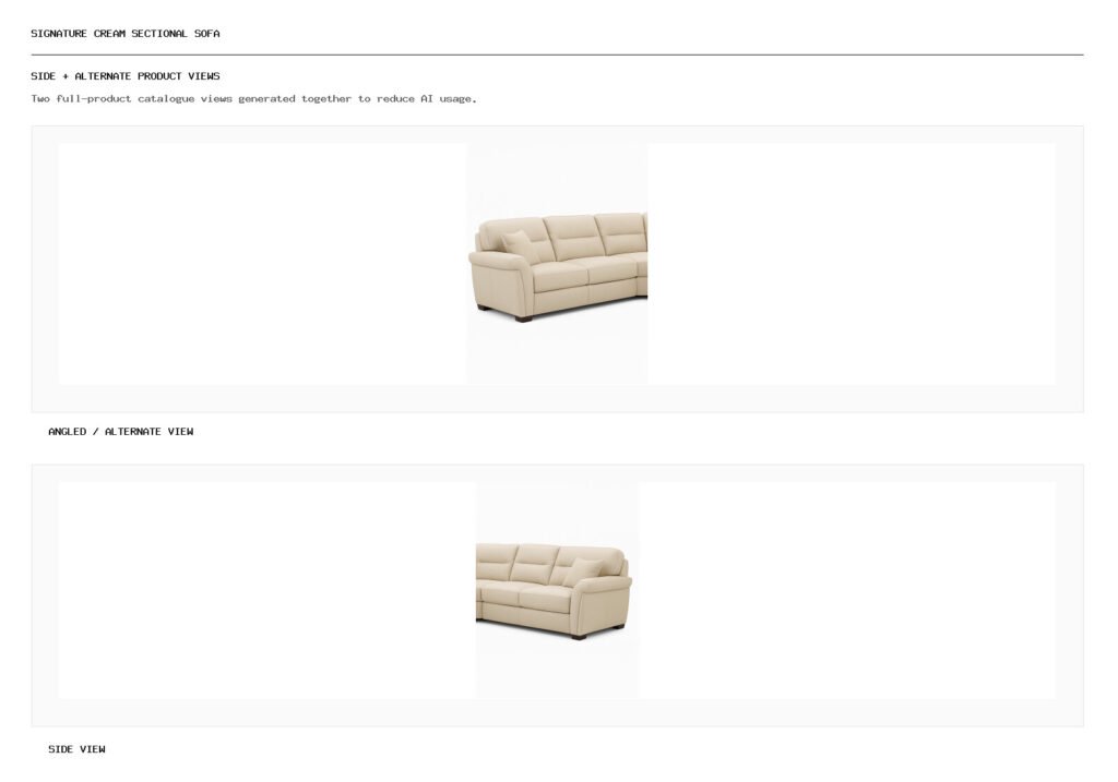 Signature Cream Sectional Sofa angled alternate and side product views