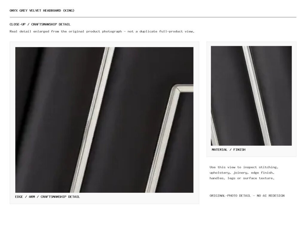 Onyx Grey Velvet Headboard (King) Closeup