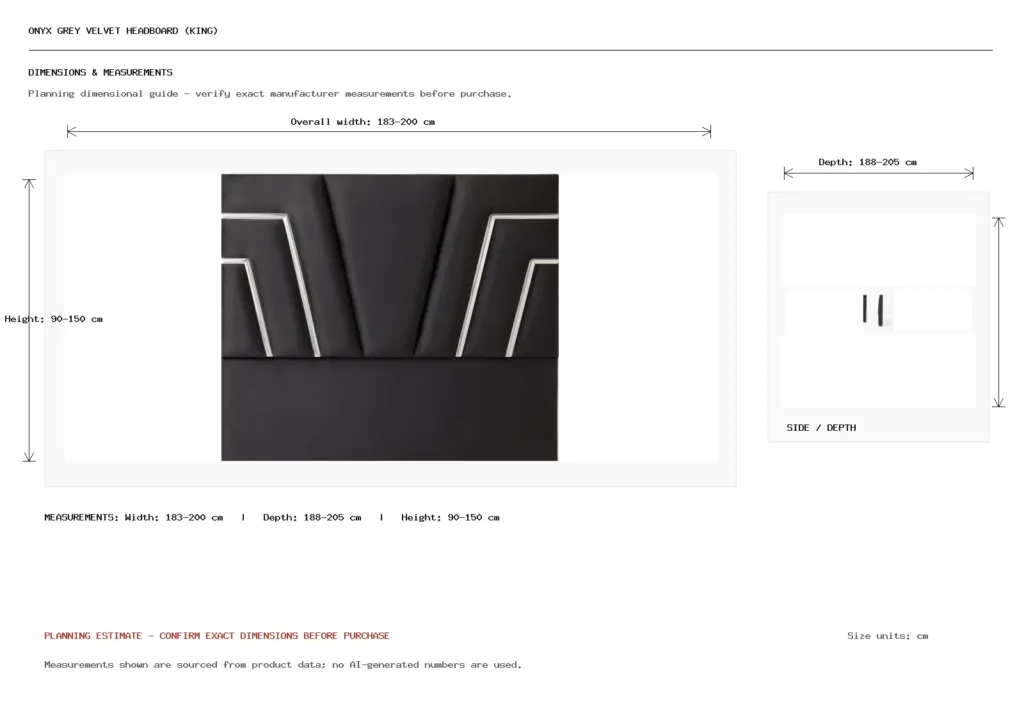 Onyx Grey Velvet Headboard (King) Dimension