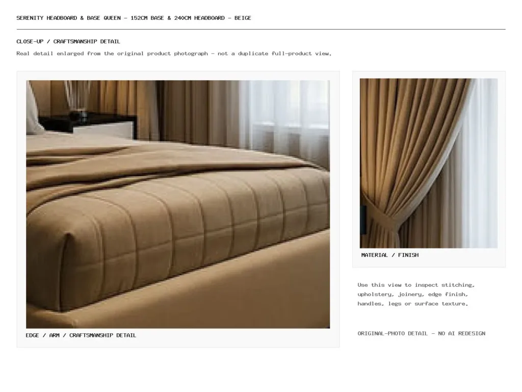 Serenity Headboard & Base Queen - 152cm Base & 240cm Headboard - Beige Closeup