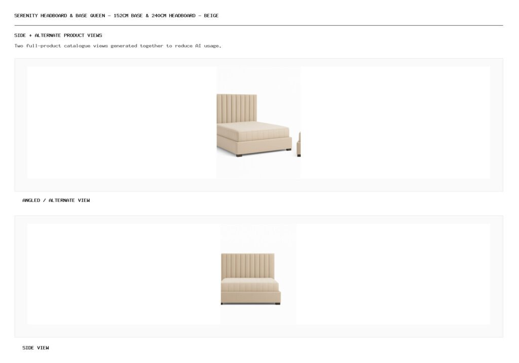 Serenity Headboard & Base Queen - 152cm Base & 240cm Headboard - Beige angled alternate and side product views