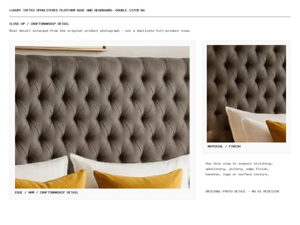 Luxury Tufted Upholstered Platform Base and Headboard- Double 137cm Base & 200cm Headboard Closeup