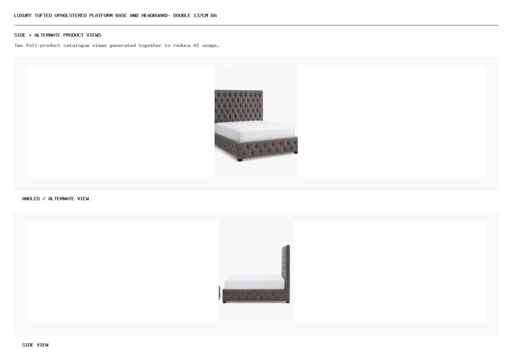 Luxury Tufted Upholstered Platform Base and Headboard- Double 137cm Base & 200cm Headboard angled alternate and side product views