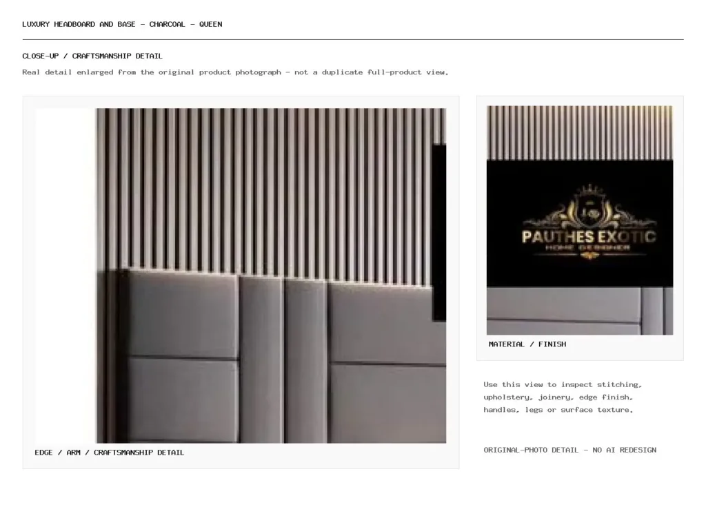 Luxury Headboard and Base - Charcoal - Queen Closeup