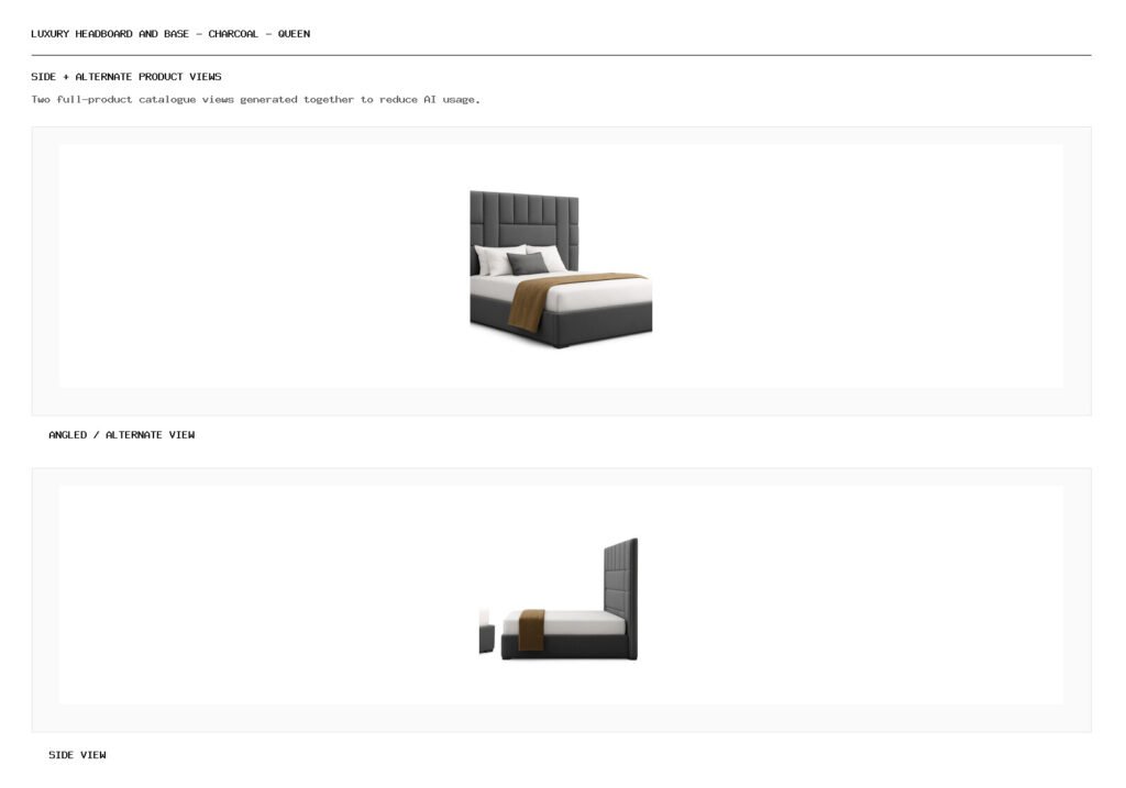 Luxury Headboard and Base - Charcoal - Queen angled alternate and side product views