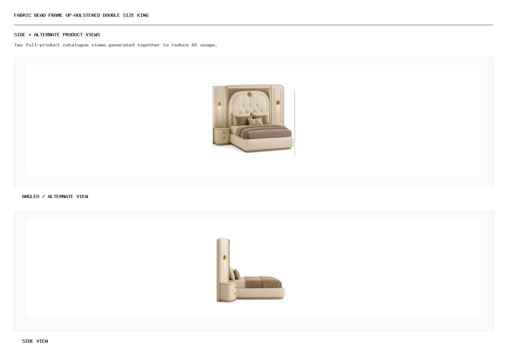 Fabric Bead Frame Up-holstered Double Size King angled alternate and side product views