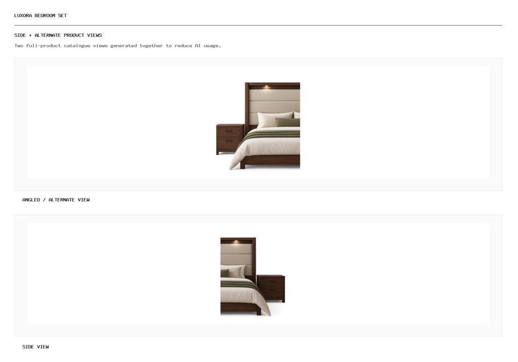 Luxora Bedroom Set angled alternate and side product views