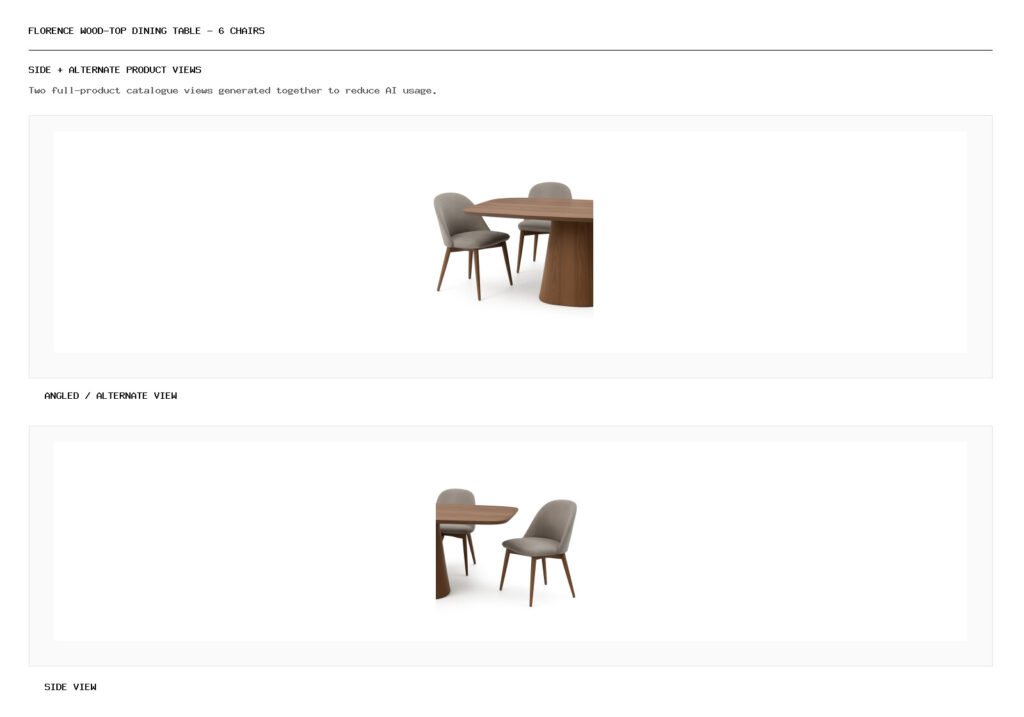 FLORENCE WOOD-TOP DINING TABLE - 6 CHAIRS angled alternate and side product views