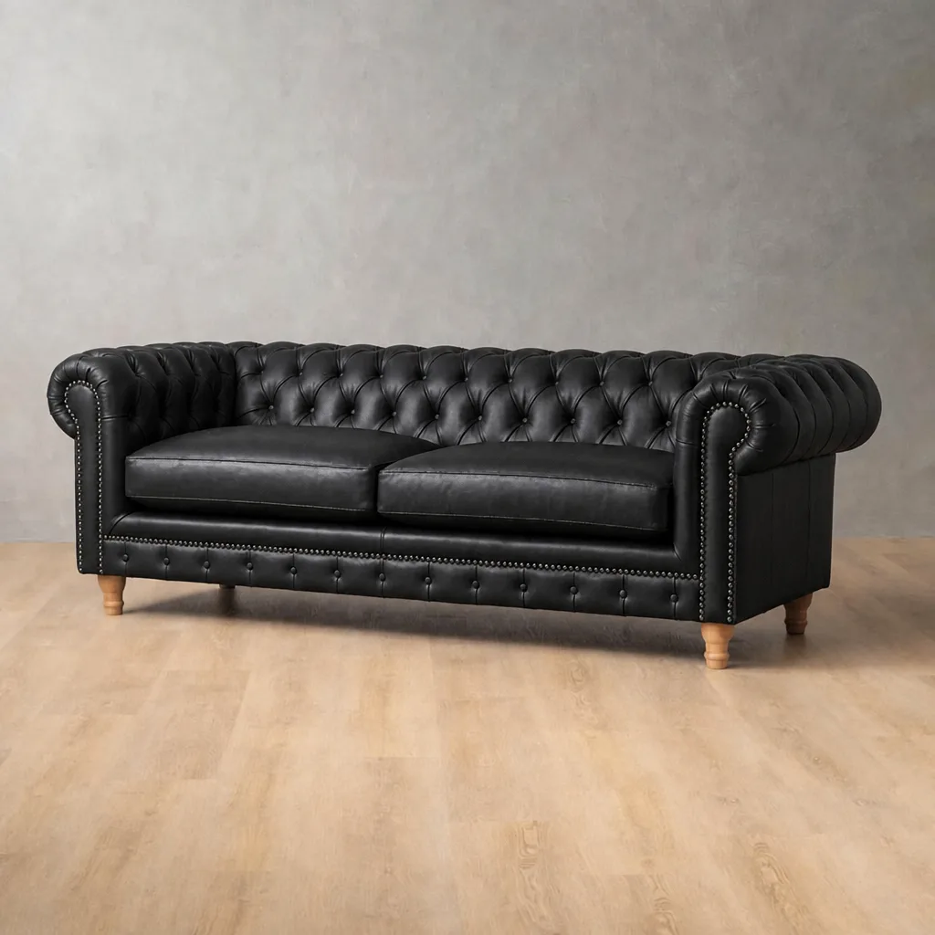Chesterfield 4 Seater Leather Couch – Cream