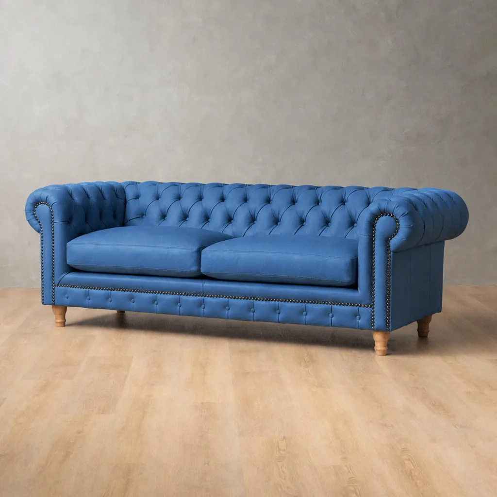 Chesterfield 4 Seater Leather Couch – Cream
