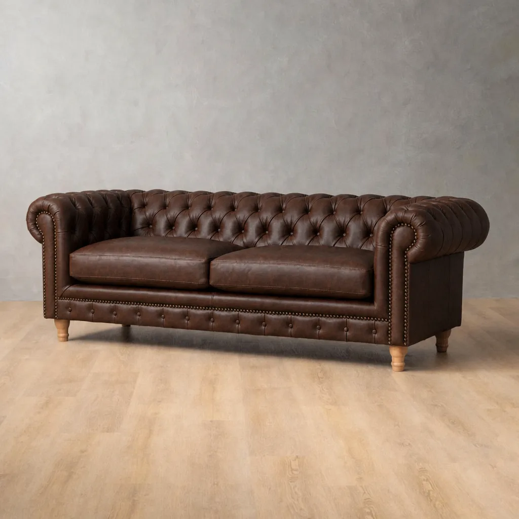 Chesterfield 4 Seater Leather Couch – Cream