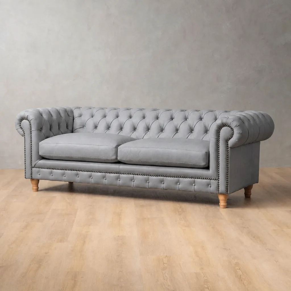 Chesterfield 4 Seater Leather Couch – Cream