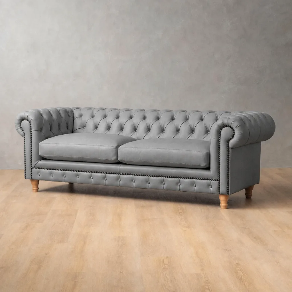 Chesterfield 4 Seater Leather Couch – Cream