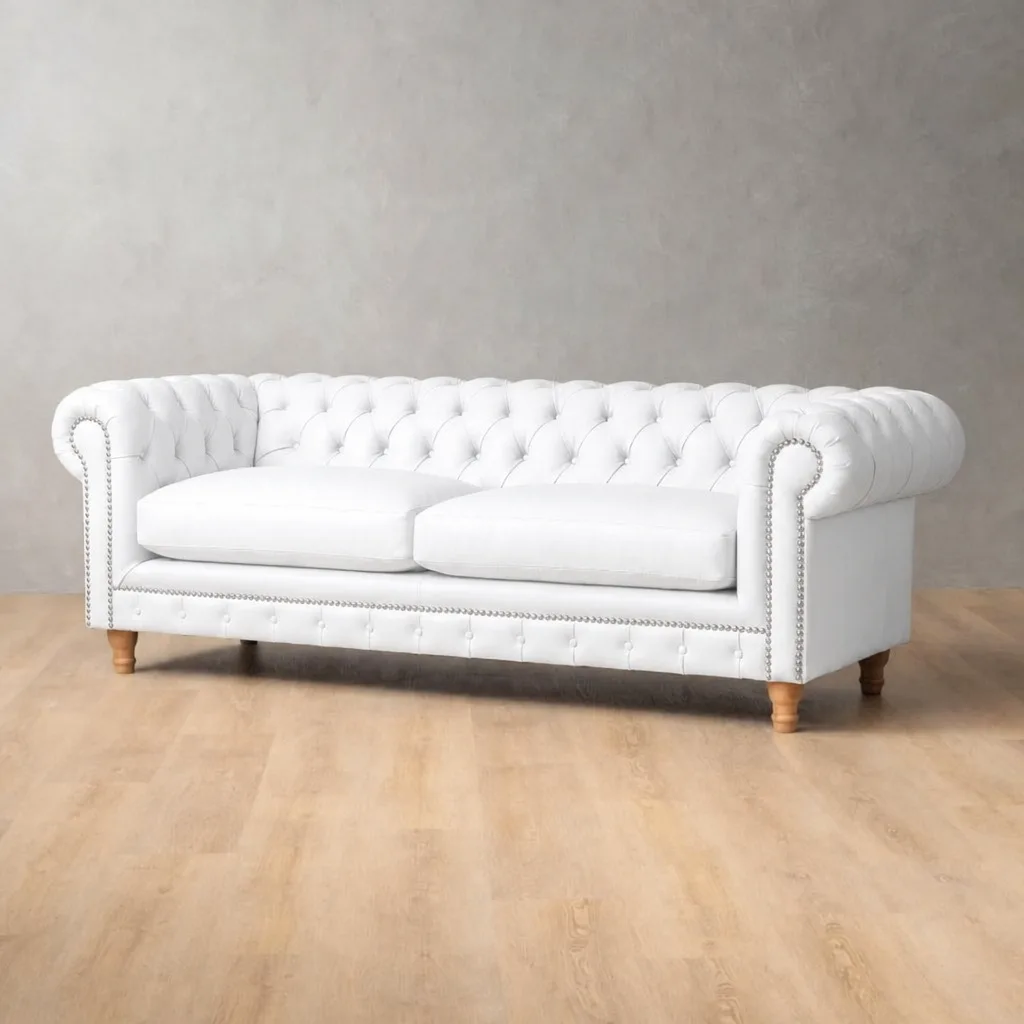 Chesterfield 4 Seater Leather Couch – Cream