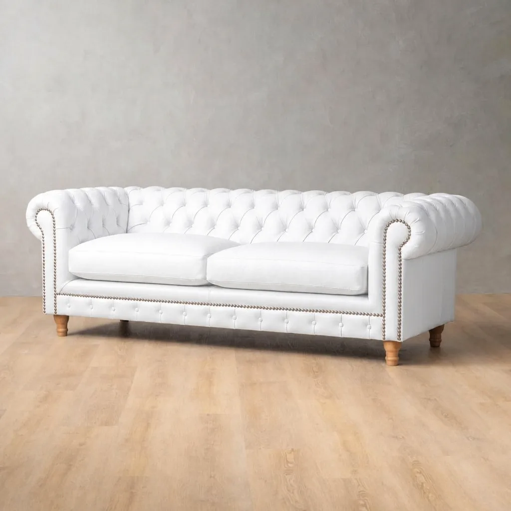 Chesterfield 4 Seater Leather Couch – Cream