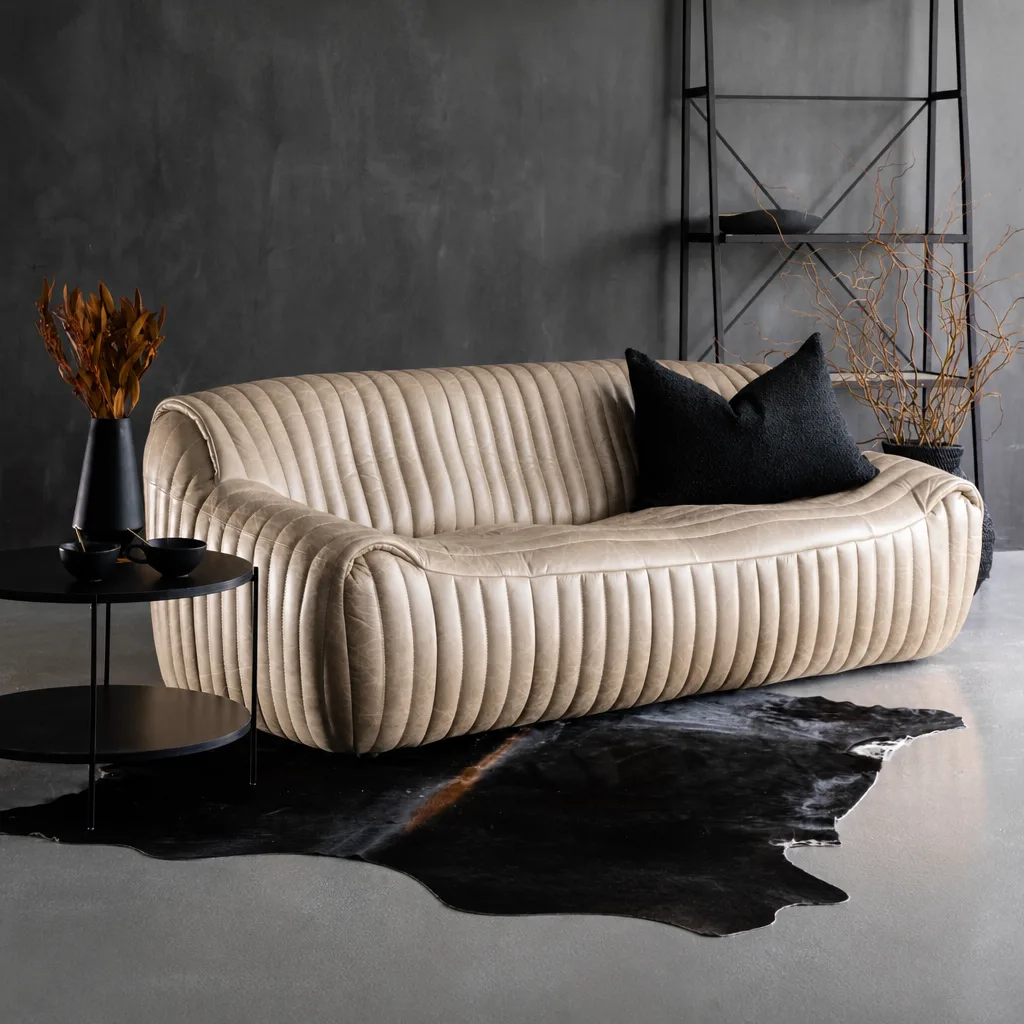 Cuban 3 Seater Leather Couch Tan