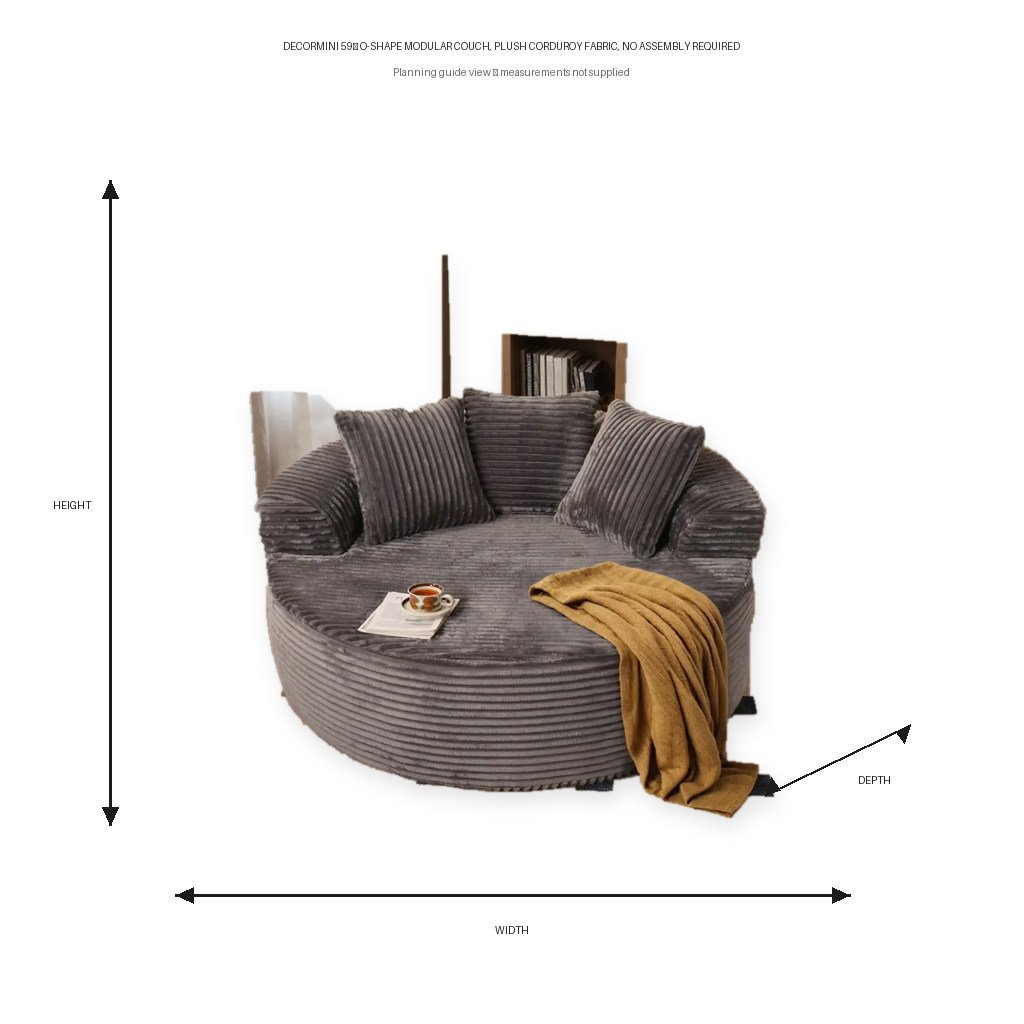 DECORMINI 59″ O-Shape Modular Couch, Plush Corduroy Fabric, No Assembly Required Dimension