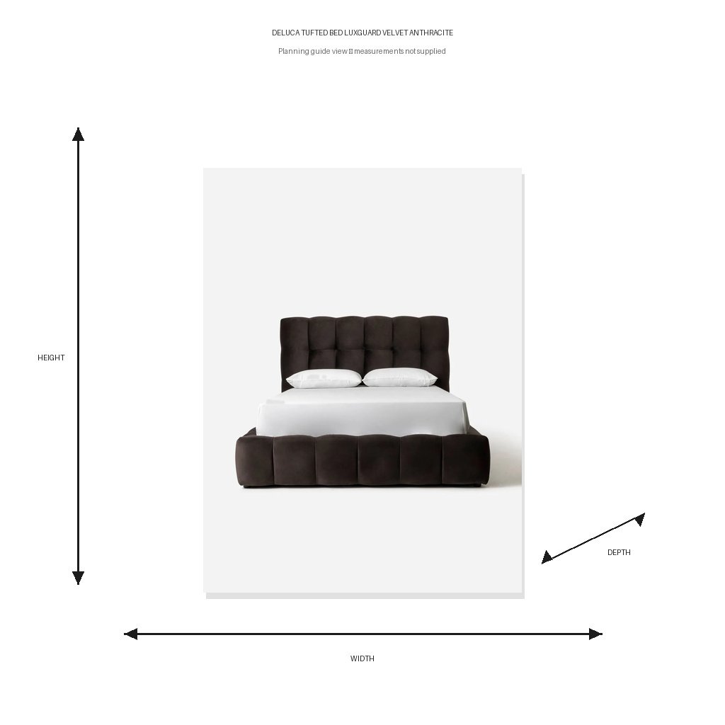 Deluca Tufted Bed LuxGuard Velvet Anthracite Dimension