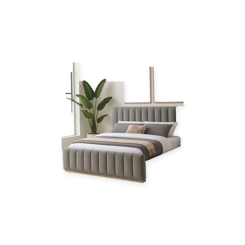 Designer Concepts Denia Velvet Upholstered Sleigh Bed Queen Grey Queen Bed Alternate