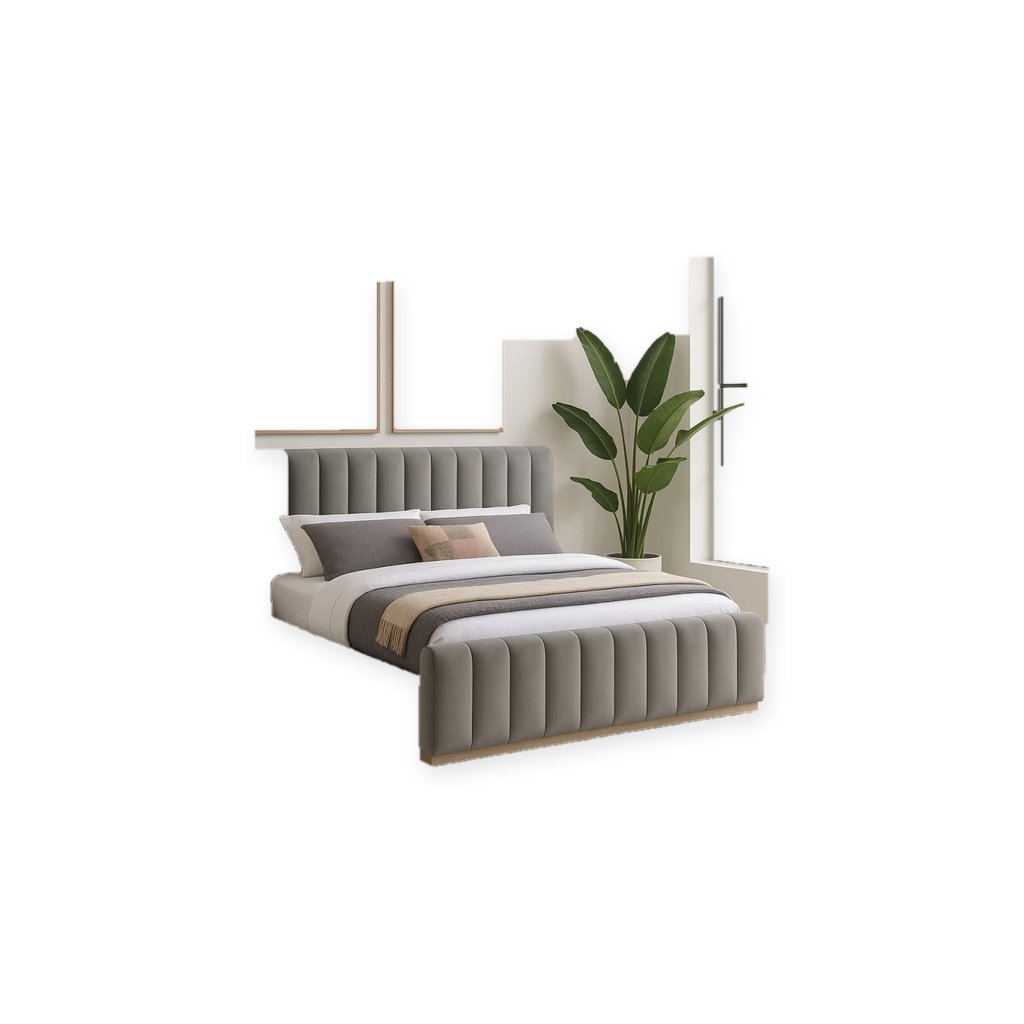 Designer Concepts Denia Velvet Upholstered Sleigh Bed Queen Grey Queen Bed Side