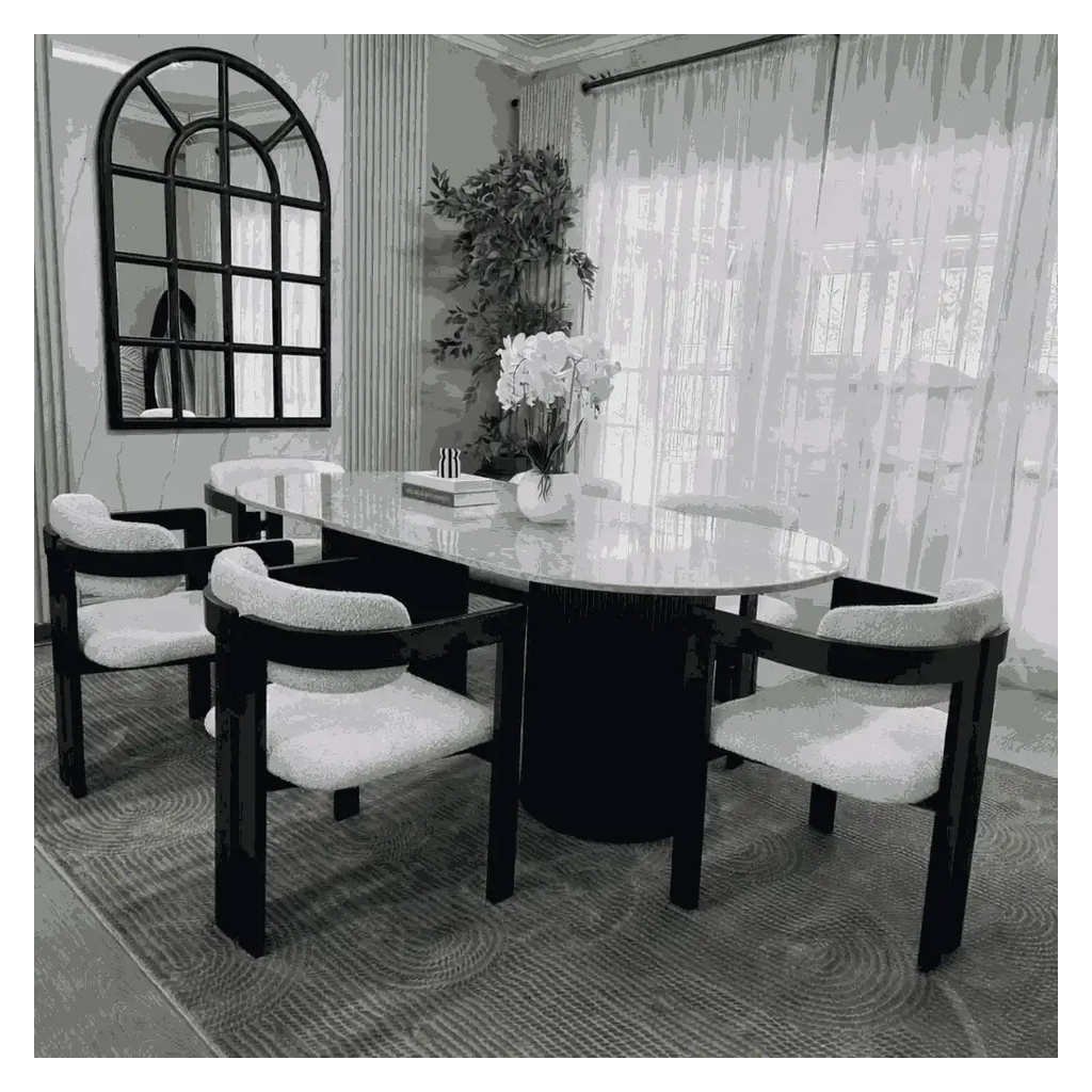Elegant Oval Marble Dining Table with 6 Chairs Alternate