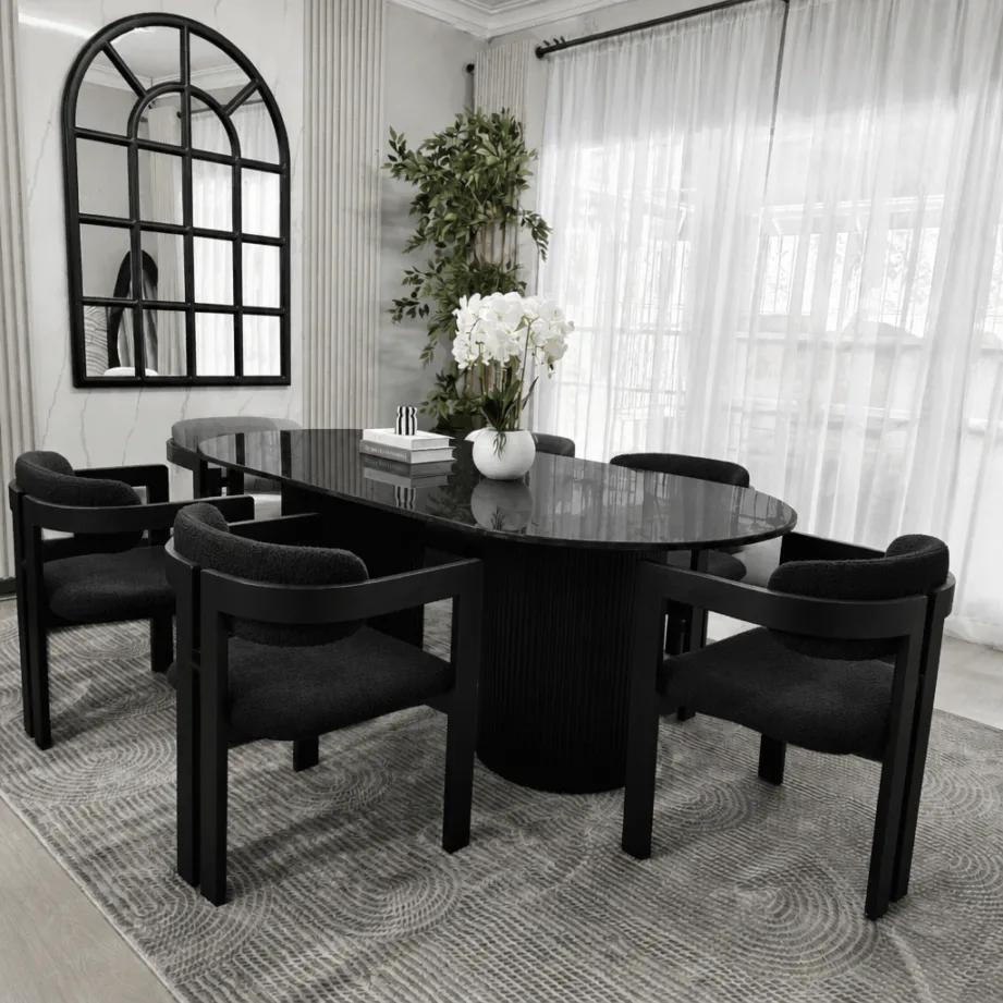 Elegant Oval Marble Dining Table With 6 Chairs
