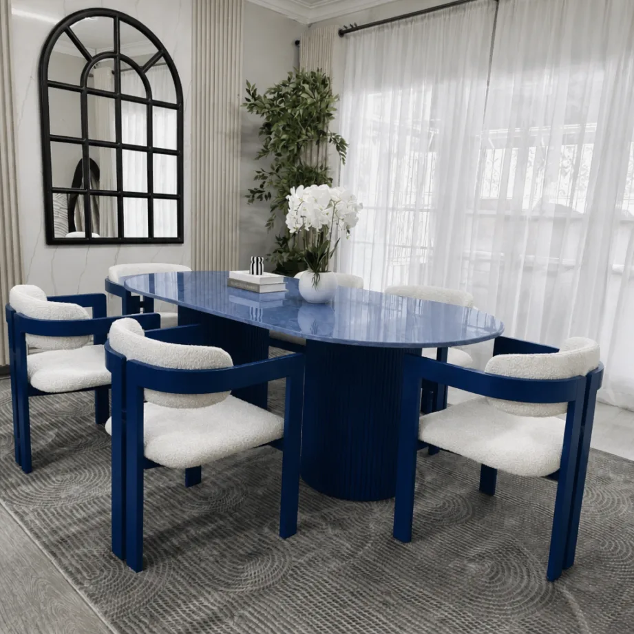 Elegant Oval Marble Dining Table With 6 Chairs