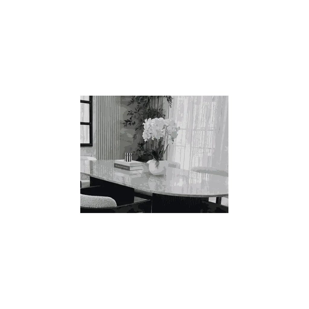 Elegant Oval Marble Dining Table with 6 Chairs Closeup