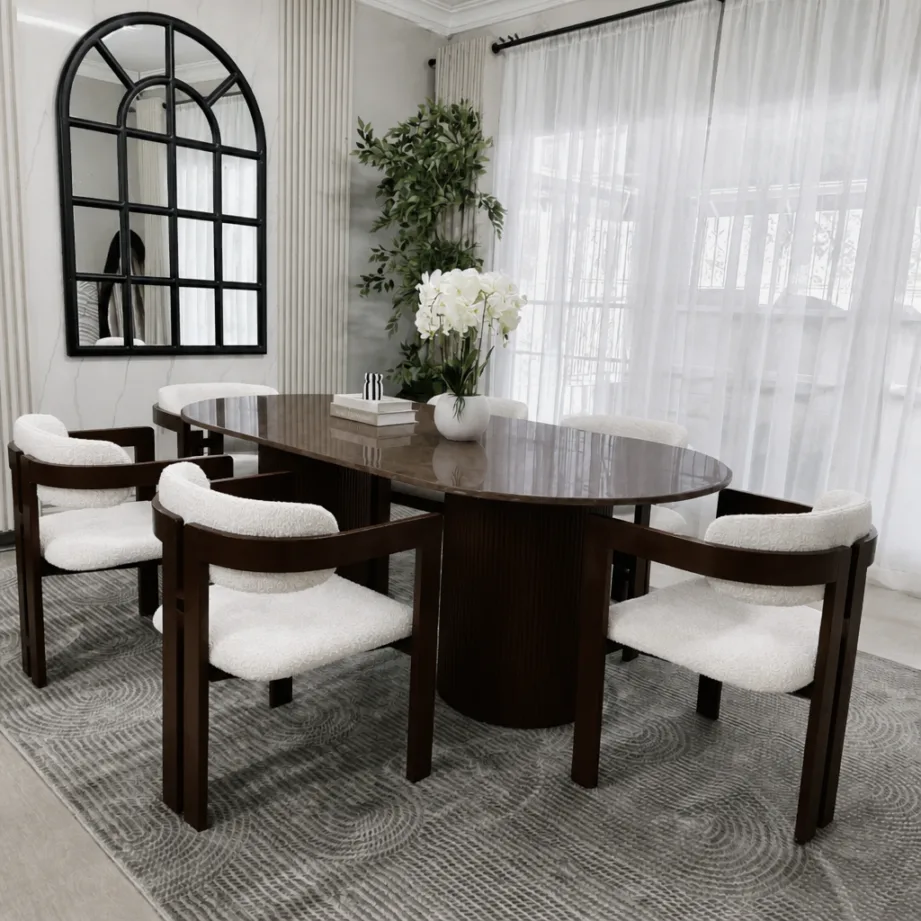 Elegant Oval Marble Dining Table With 6 Chairs