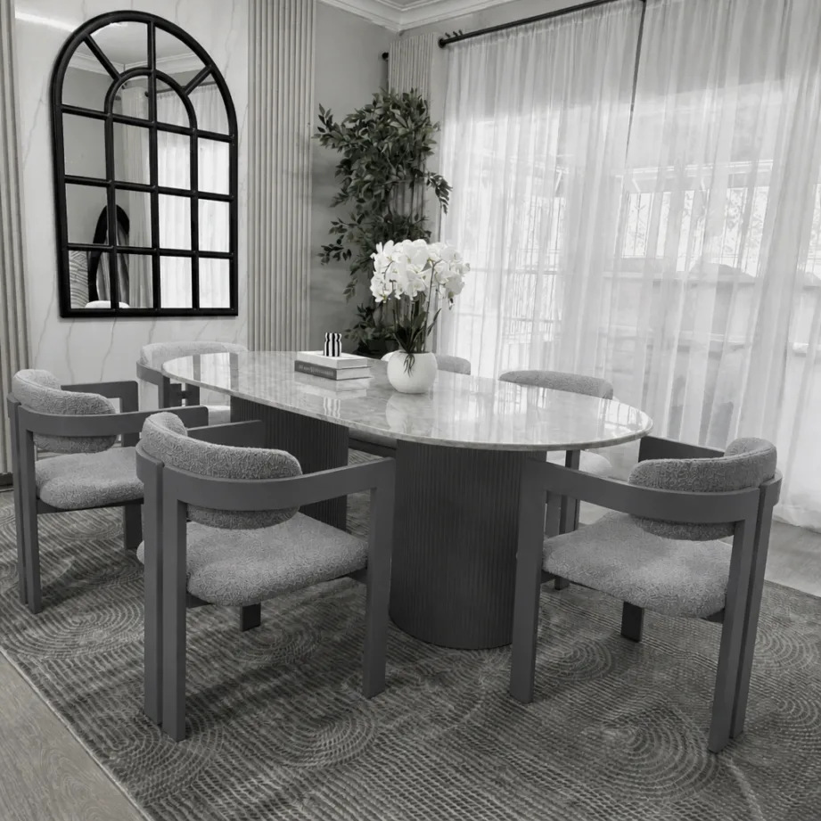 Elegant Oval Marble Dining Table With 6 Chairs