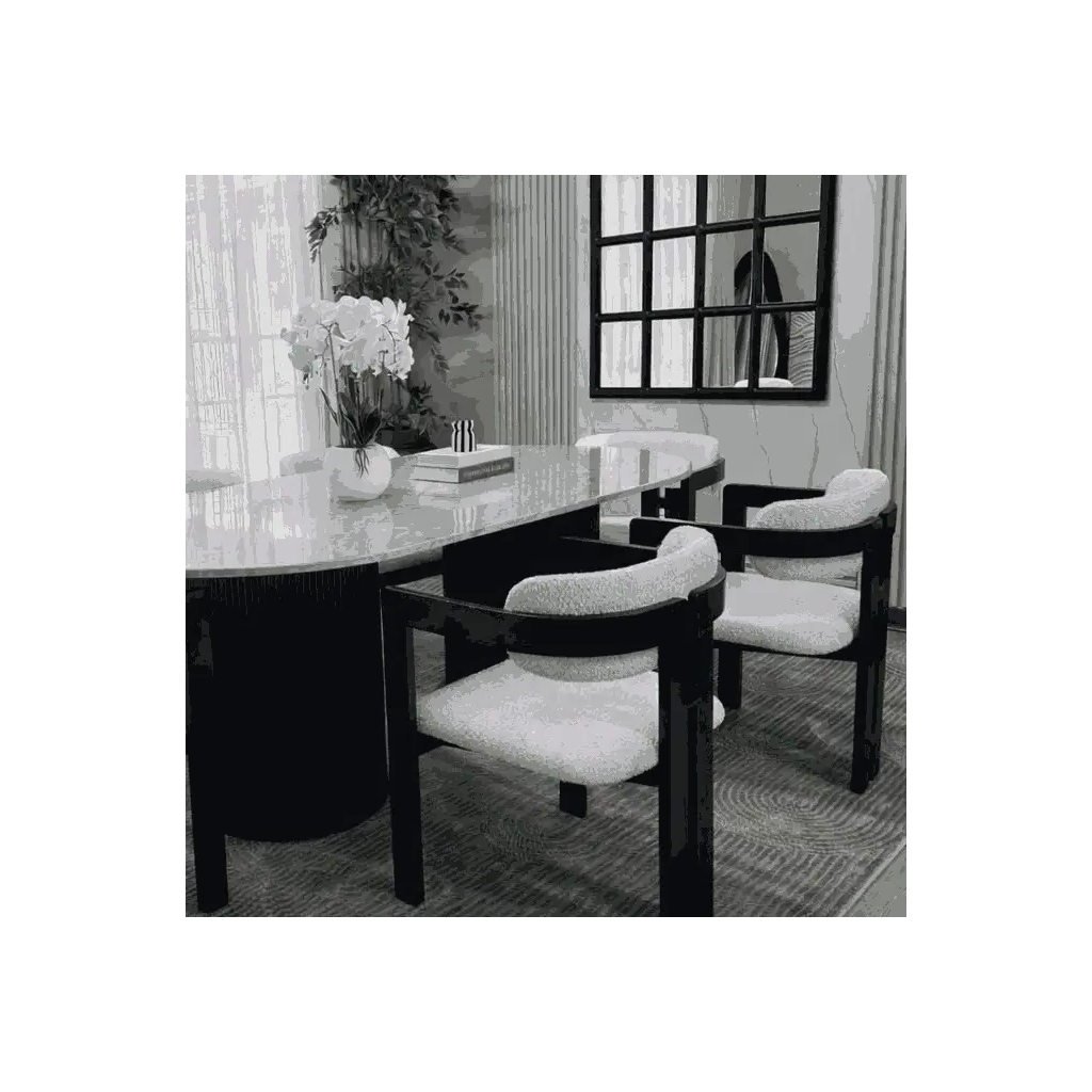 Elegant Oval Marble Dining Table with 6 Chairs Rear