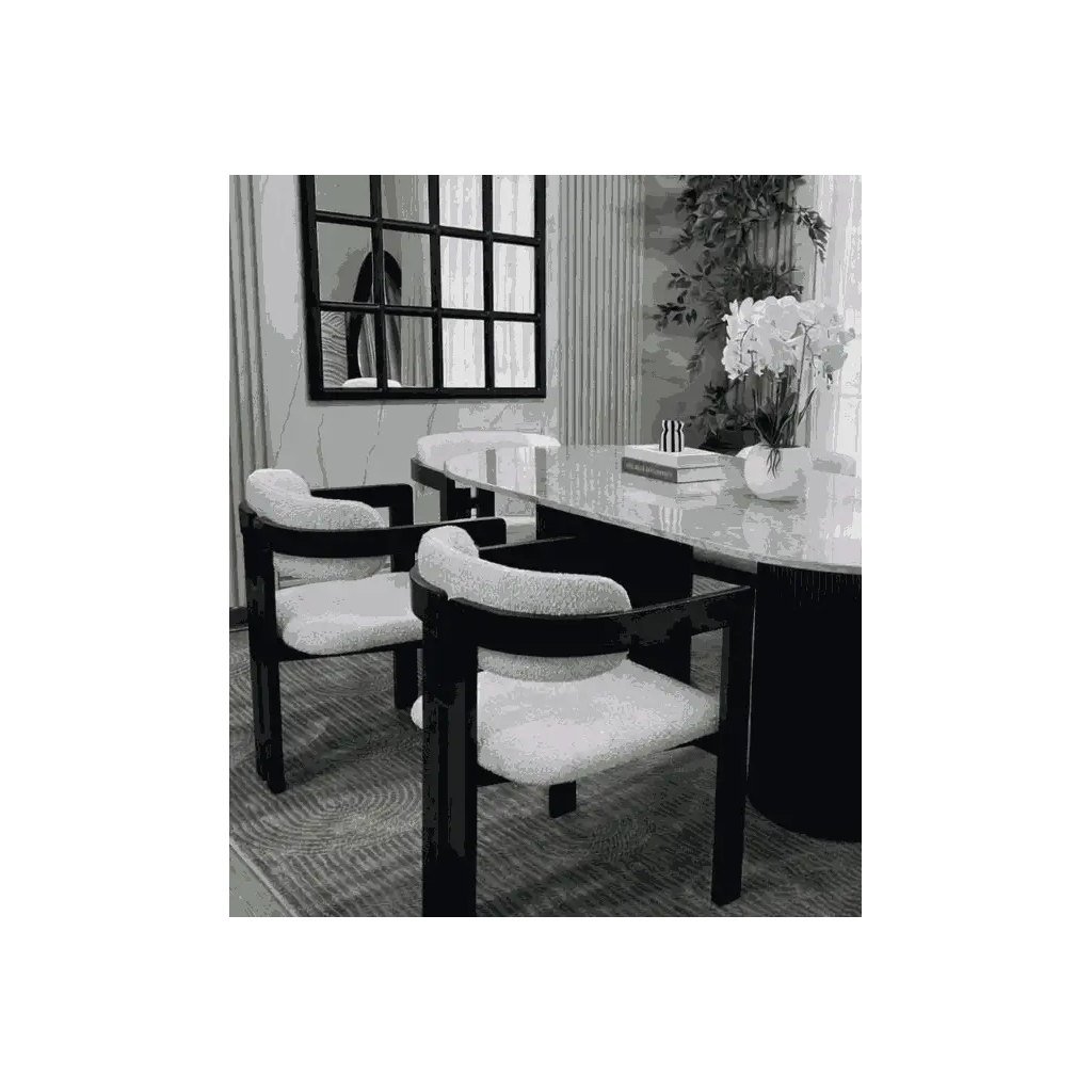 Elegant Oval Marble Dining Table with 6 Chairs Side
