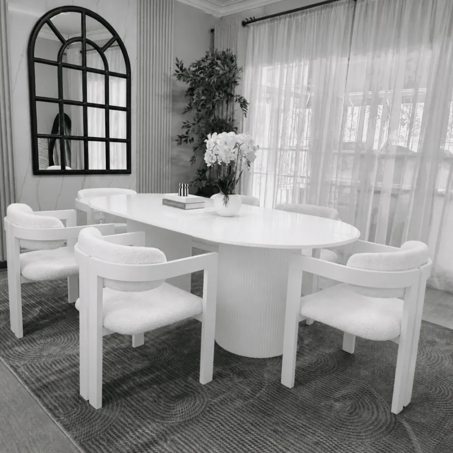 Elegant Oval Marble Dining Table With 6 Chairs