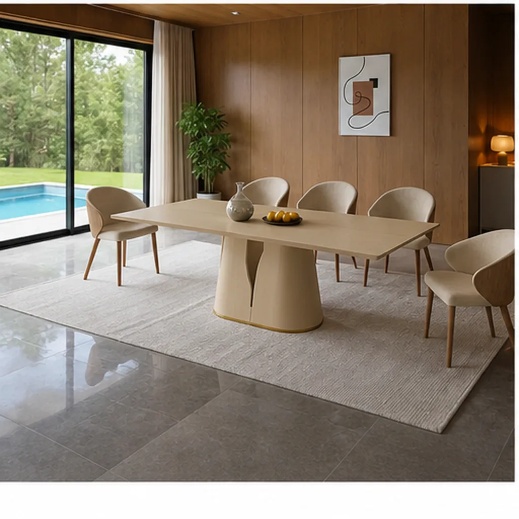 FLORENCE WOOD-TOP DINING TABLE – 6 CHAIRS - Beige AI