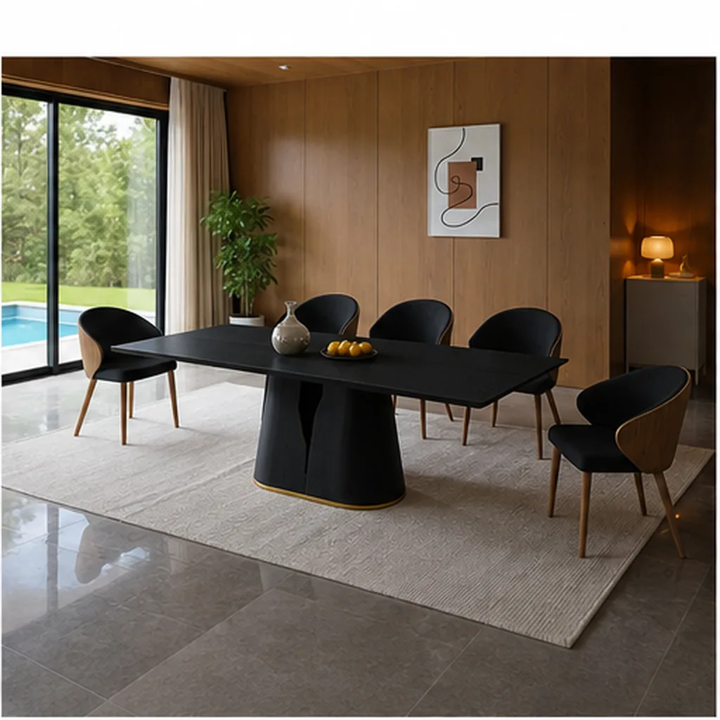 FLORENCE WOOD-TOP DINING TABLE – 6 CHAIRS - Black AI