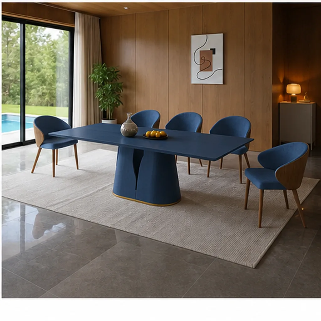 FLORENCE WOOD-TOP DINING TABLE – 6 CHAIRS - Blue AI