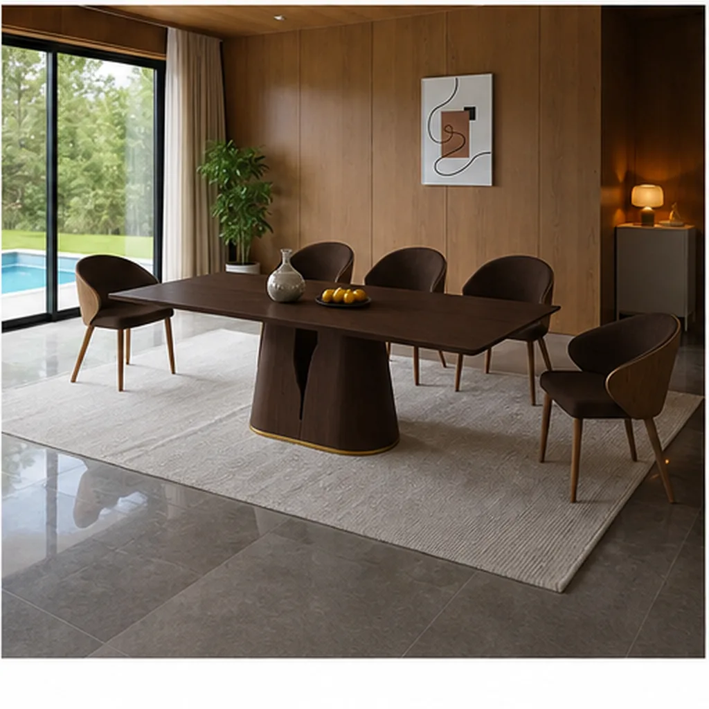 FLORENCE WOOD-TOP DINING TABLE – 6 CHAIRS - Dark Brown AI