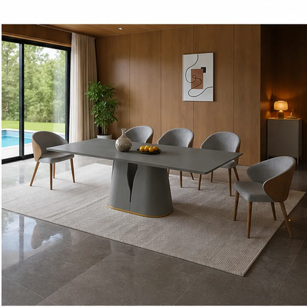 FLORENCE WOOD-TOP DINING TABLE – 6 CHAIRS - Grey AI