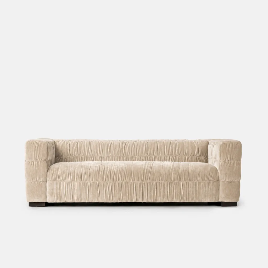 Grinza Ruched 3 Seater Couch Velvet Bronze