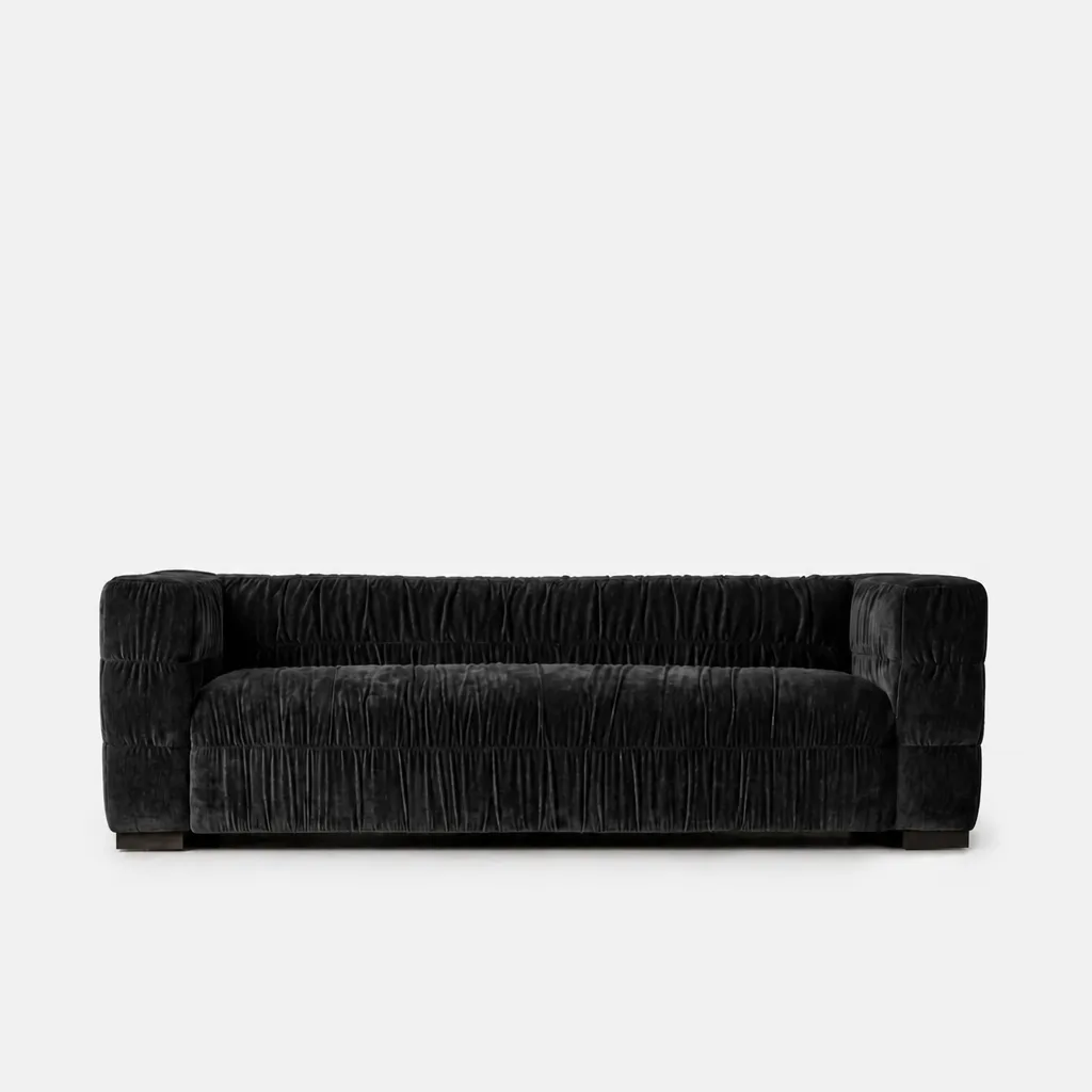 Grinza Ruched 3 Seater Couch Velvet Bronze