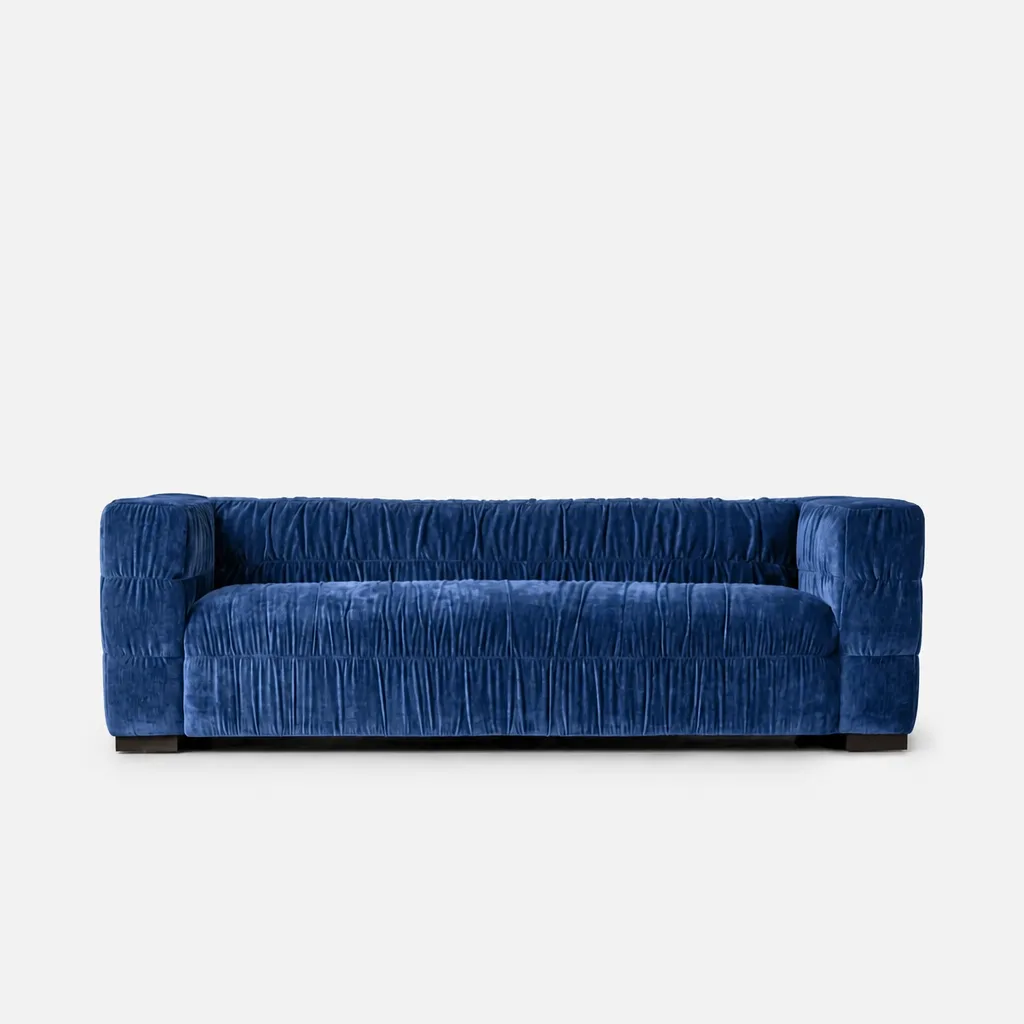 Grinza Ruched 3 Seater Couch Velvet Bronze