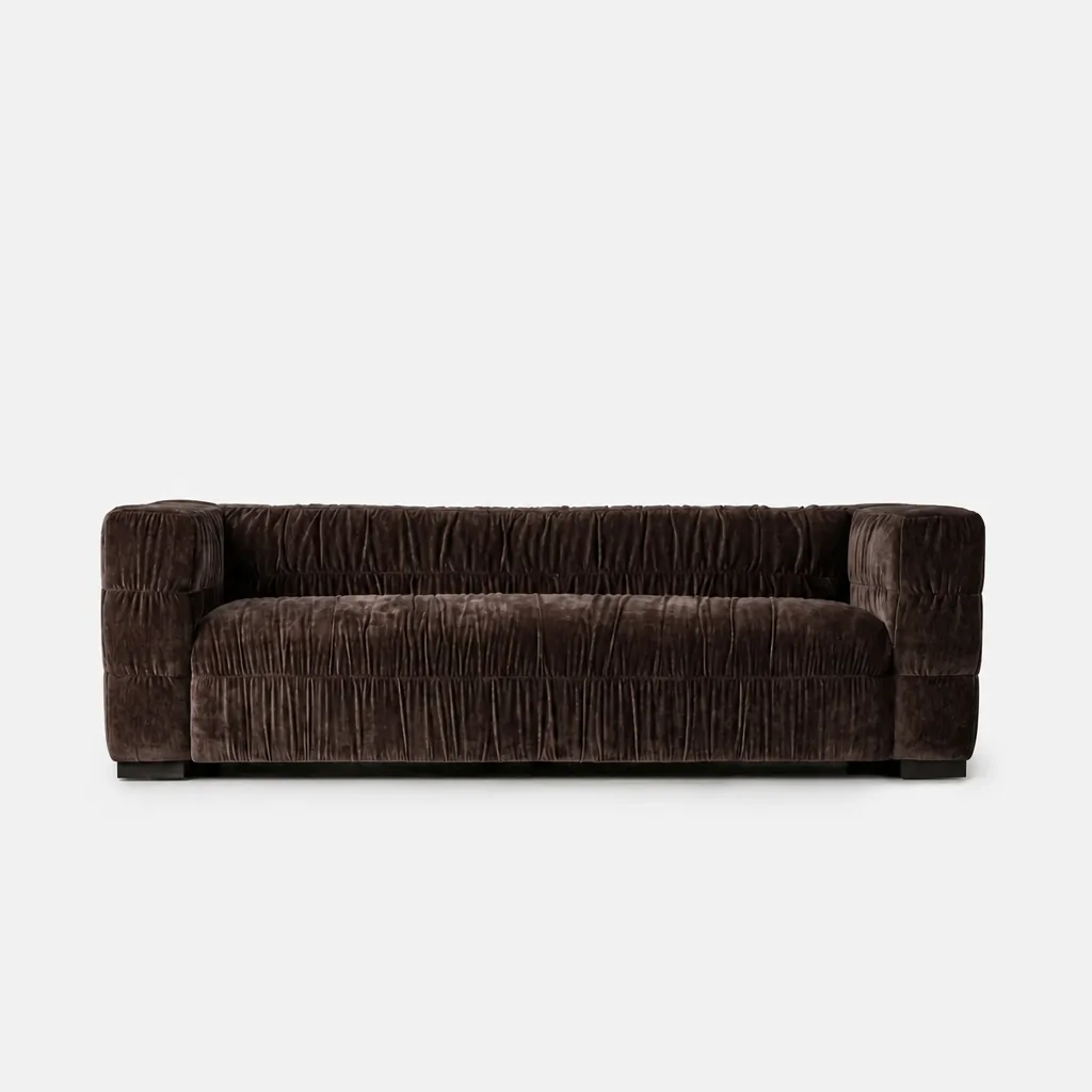 Grinza Ruched 3 Seater Couch Velvet Bronze