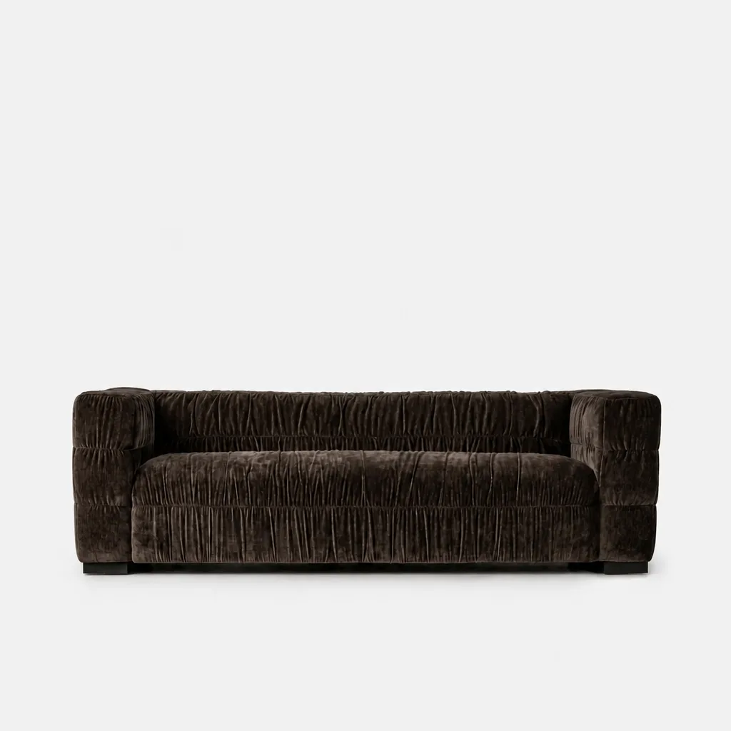 Grinza Ruched 3 Seater Couch Velvet Bronze