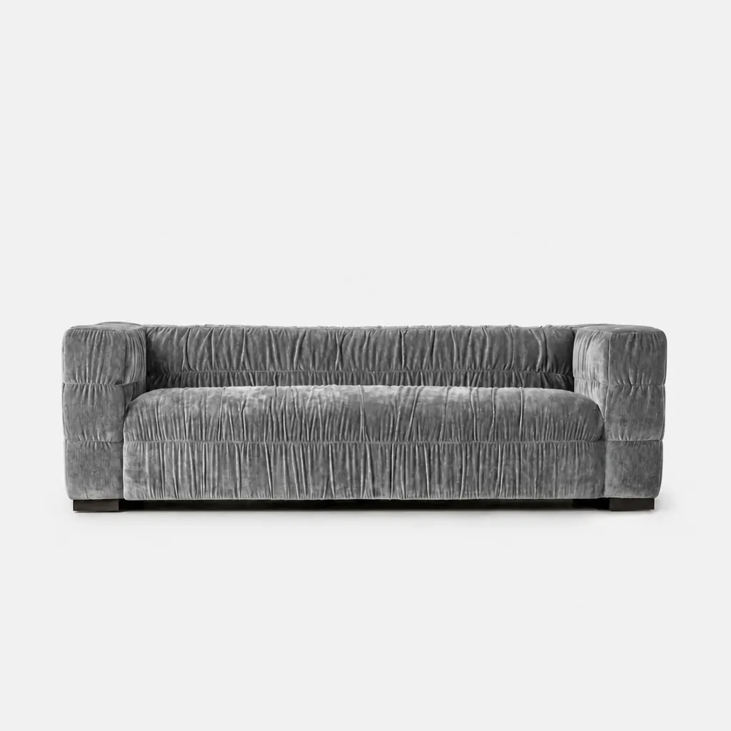 Grinza Ruched 3 Seater Couch Velvet Bronze