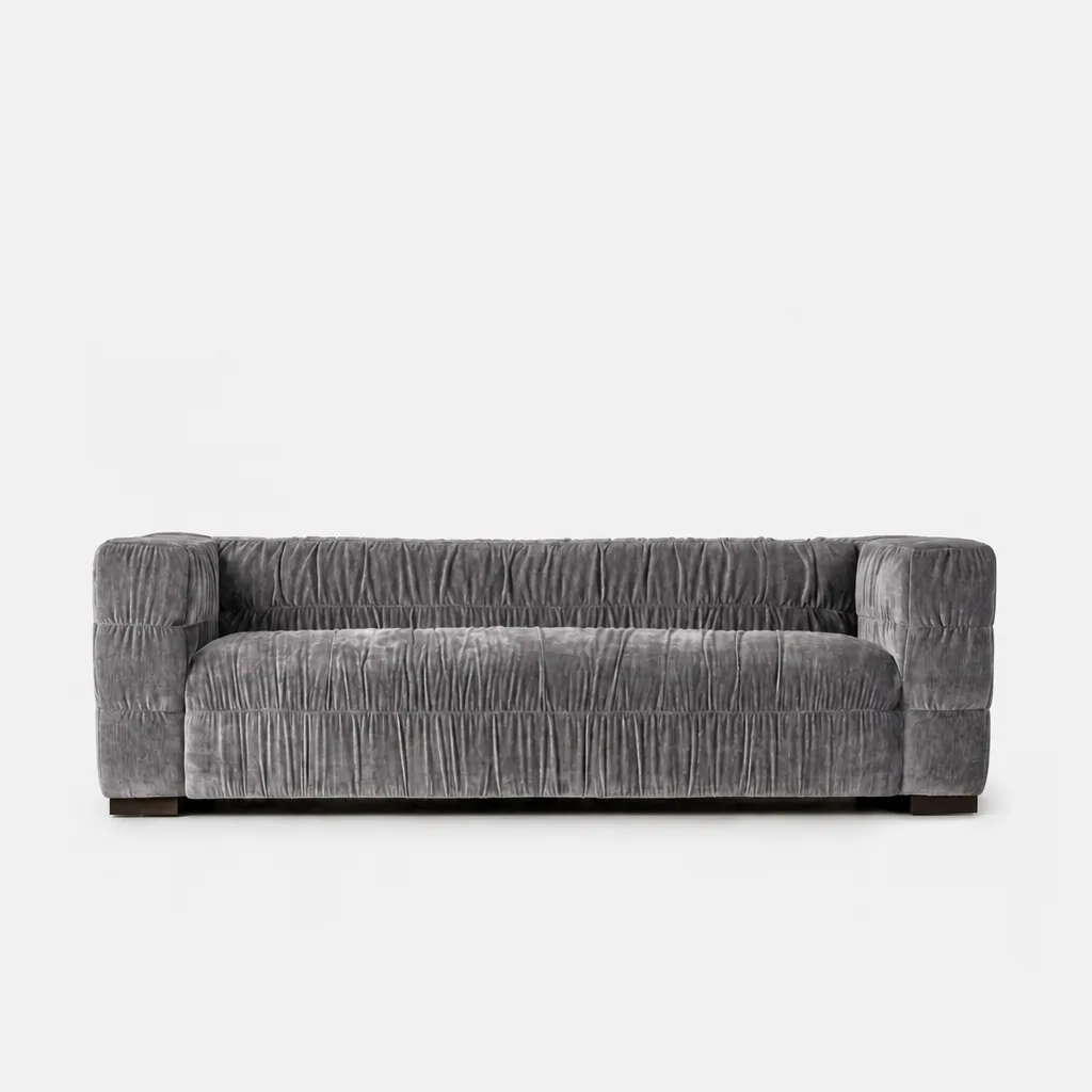 Grinza Ruched 3 Seater Couch Velvet Bronze